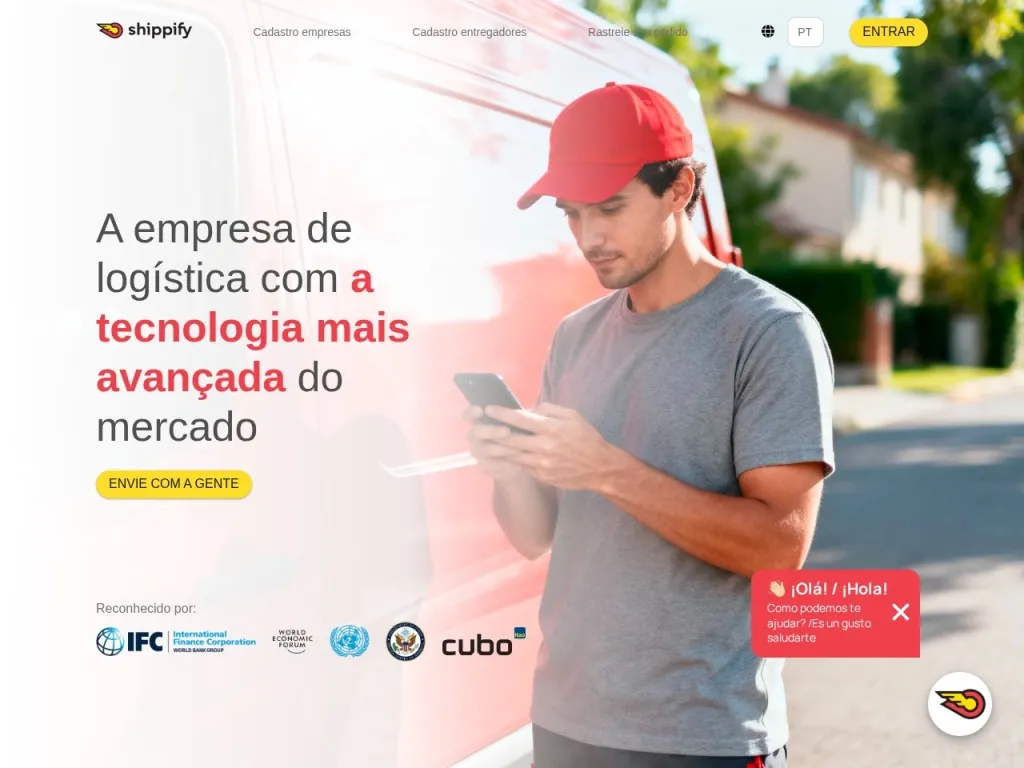 Página inicial do site de Shippify