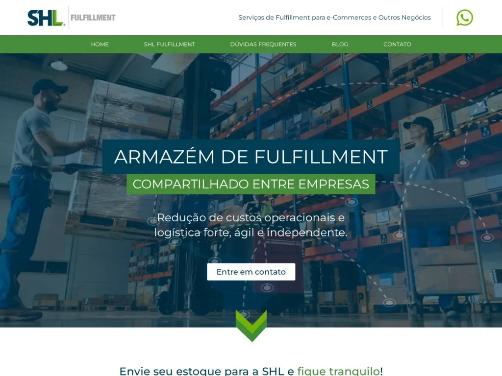 Página inicial do site de SHL Tecnologia Logística