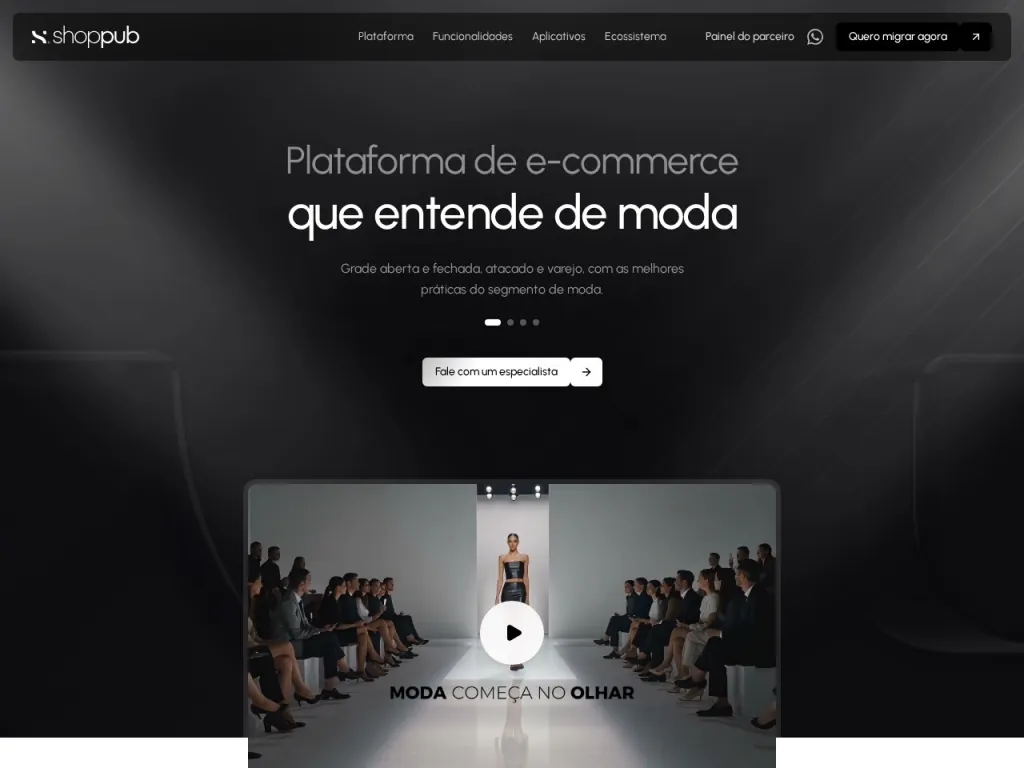 Página inicial do site de Shoppub Plataforma de Ecommerce