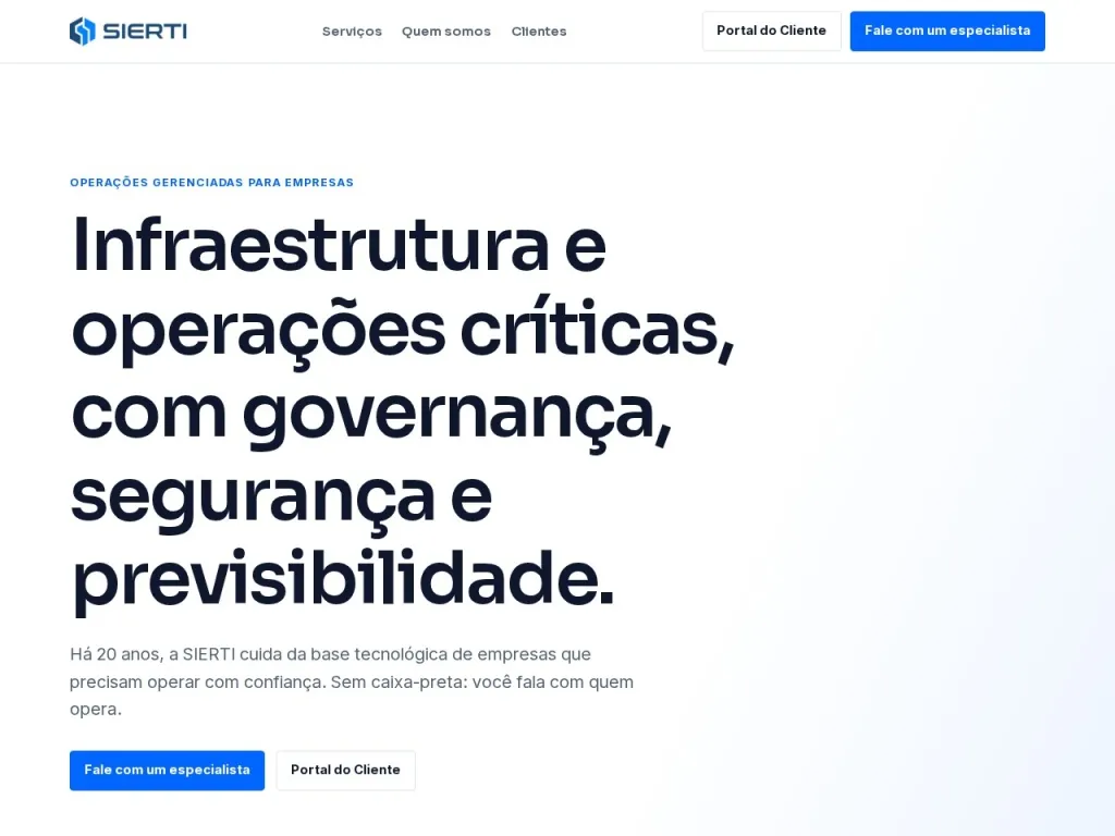 Página inicial do site de Sierti