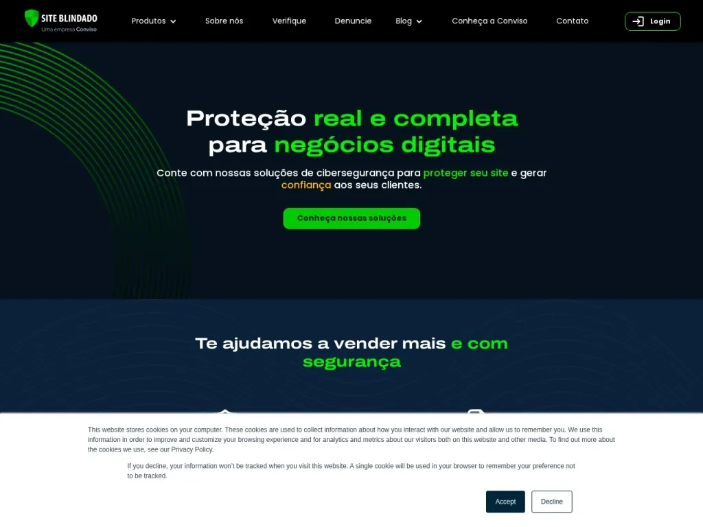 Página inicial do site de Site Blindado