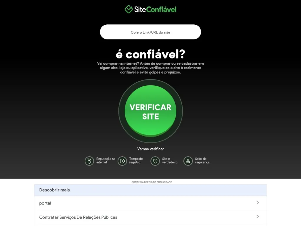 Página inicial do site de Site Confiável