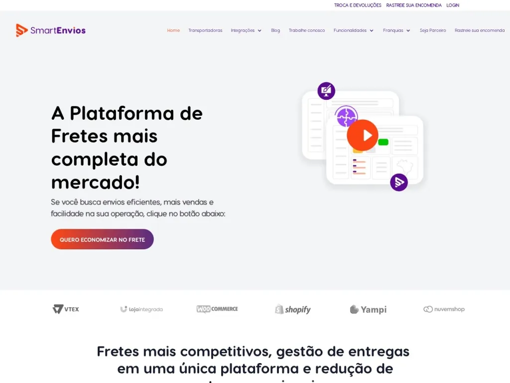 Página inicial do site de SmartEnvios