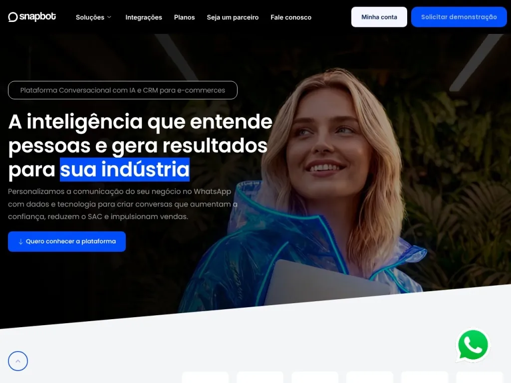 Página inicial do site de Snapbot