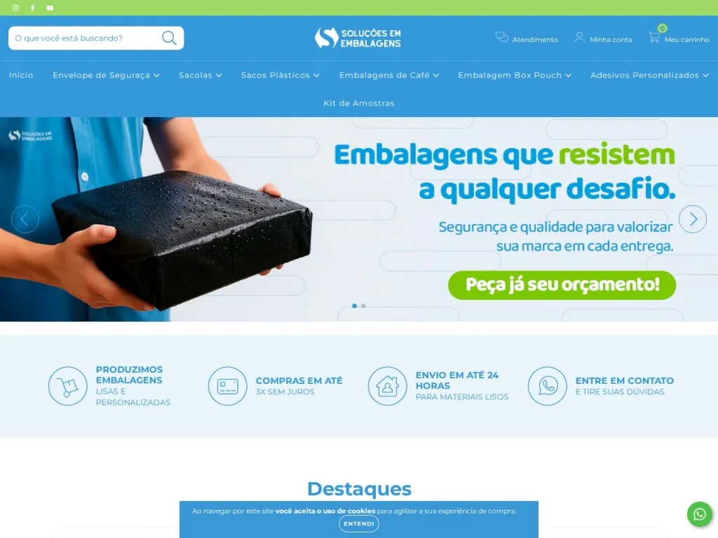 Página inicial do site de Soluções em Embalagens