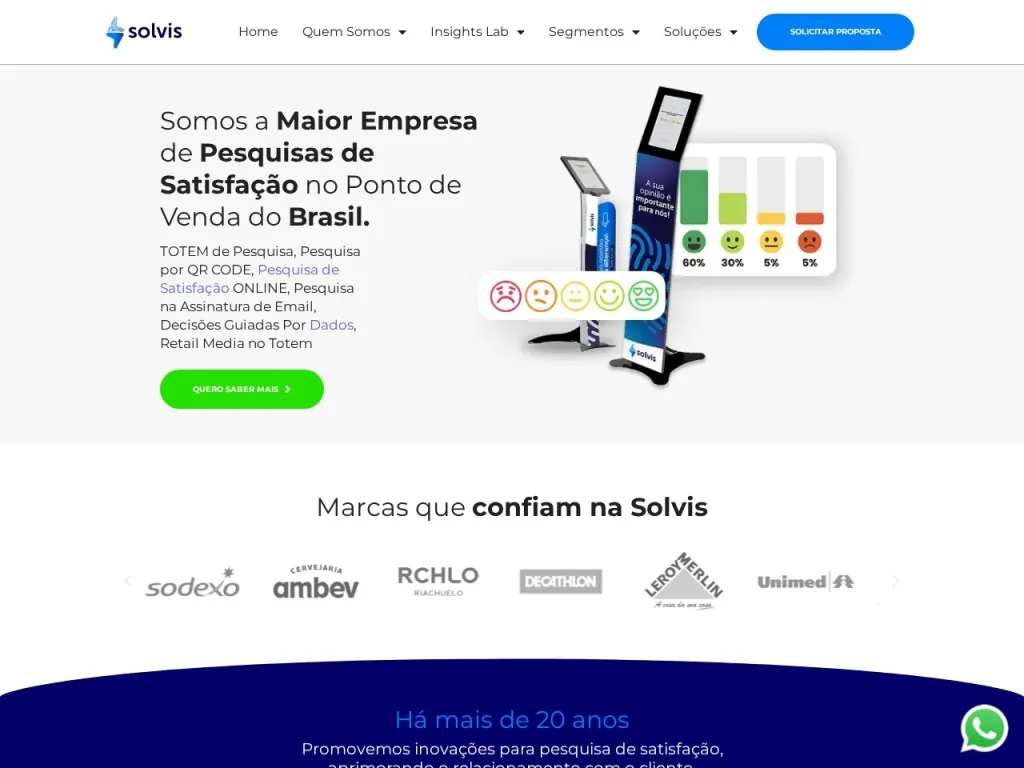 Página inicial do site de Solvis