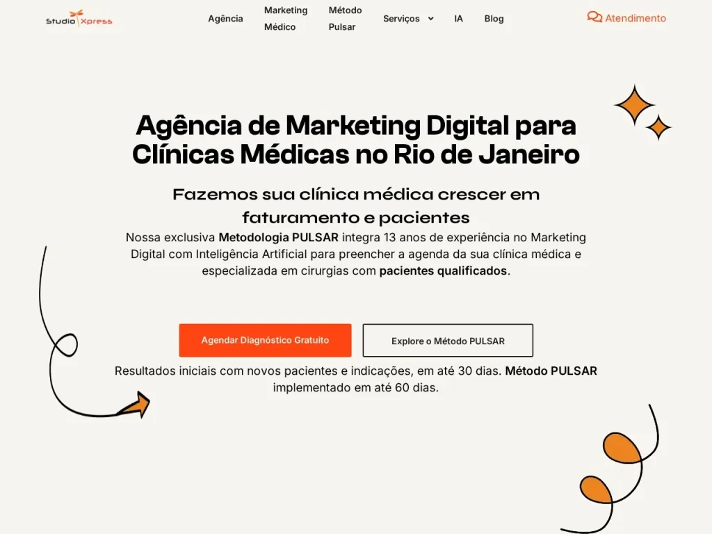 Página inicial do site de Studio Xpress