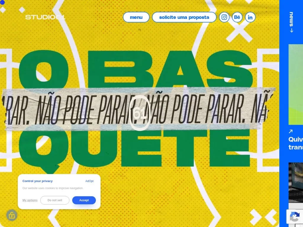 Página inicial do site de Studio61