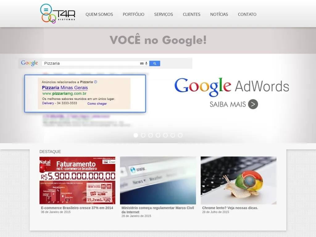Página inicial do site de T4R Sistemas