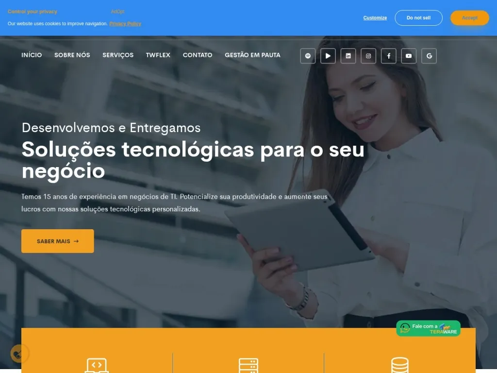 Página inicial do site de Teraware