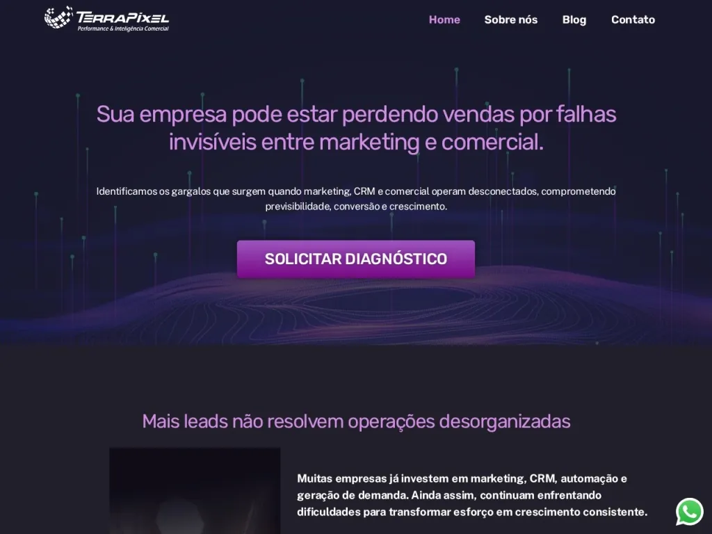 Página inicial do site de Terra Pixel