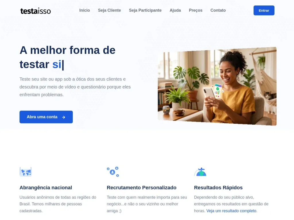 Página inicial do site de Testaisso