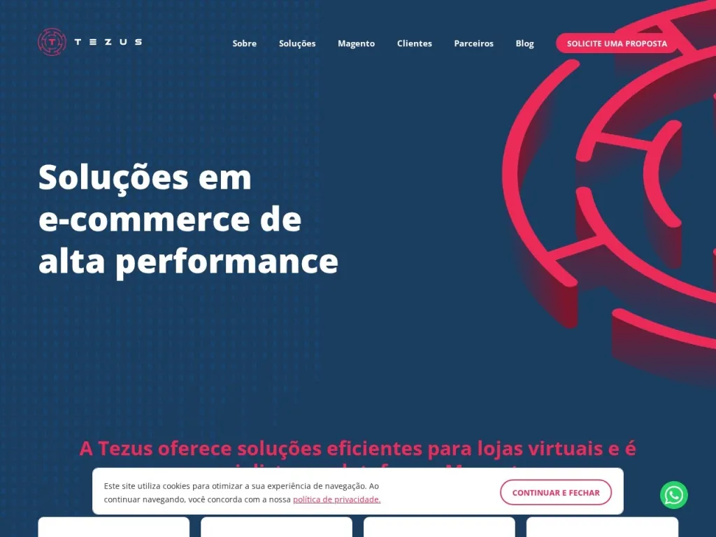 Página inicial do site de Tezus