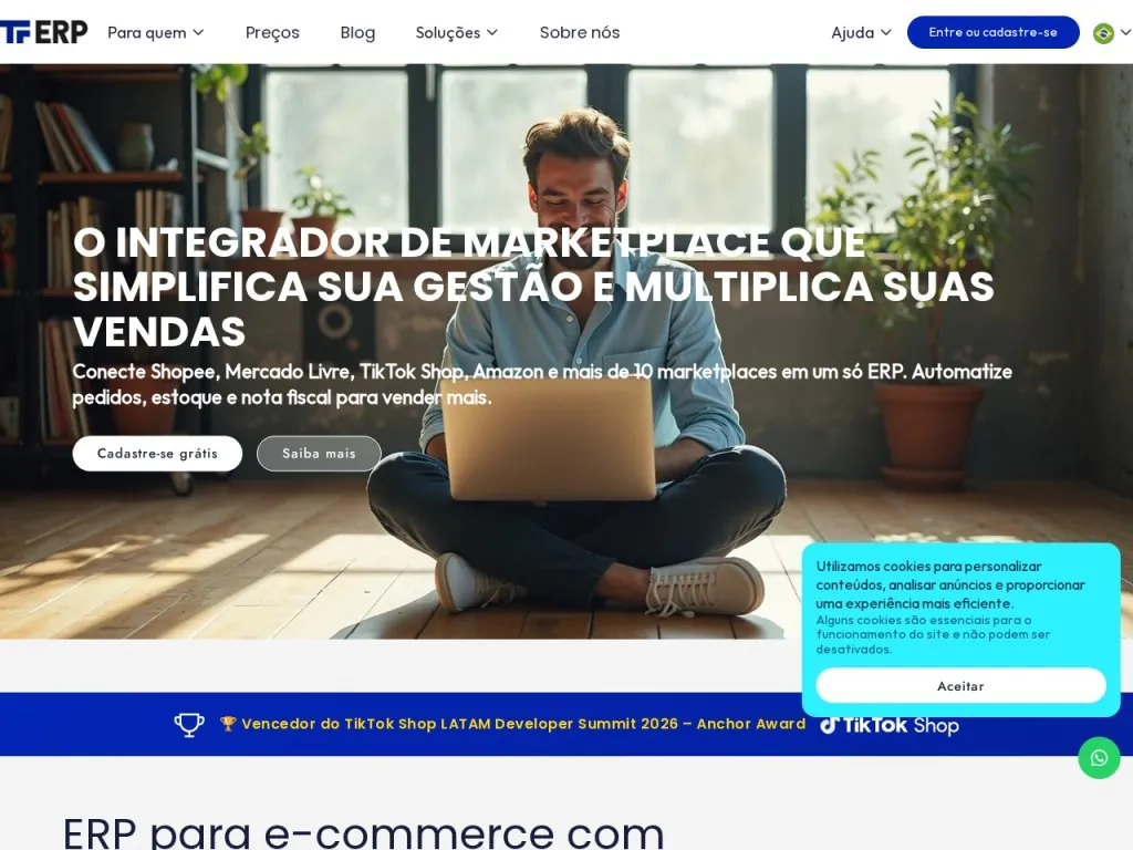 Página inicial do site de TF SOFTWARE LTDA