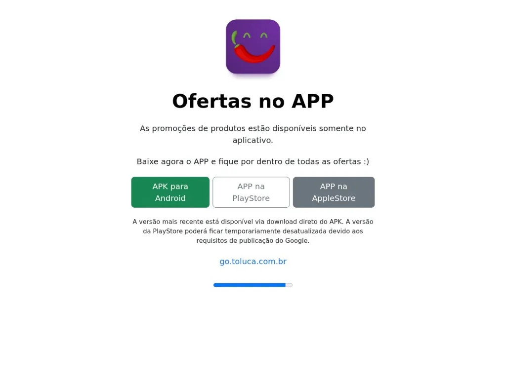 Página inicial do site de Toluca Store
