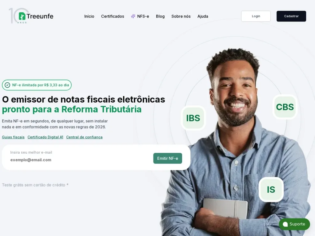 Página inicial do site de Treeunfe Tecnologia
