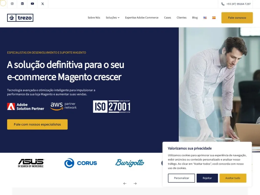 Página inicial do site de Trezo Soluções Web