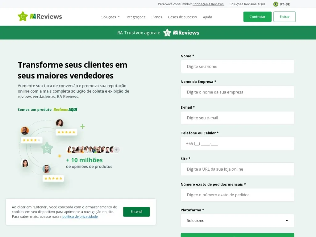Página inicial do site de Trustvox