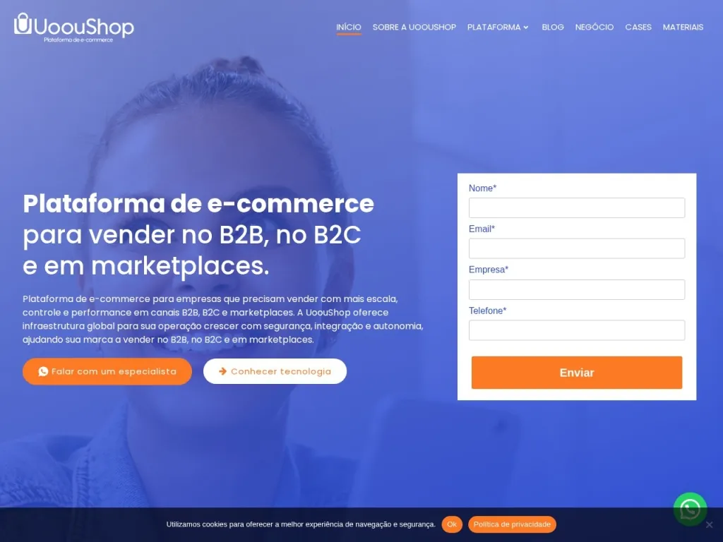 Página inicial do site de Uoou Solutions