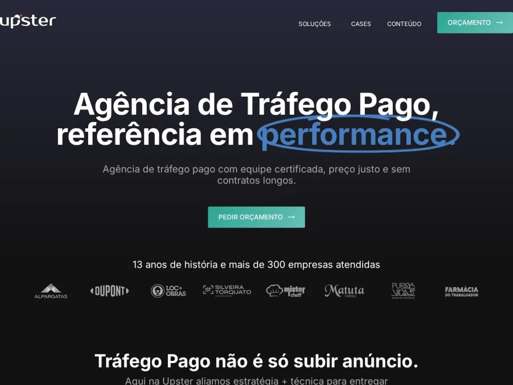 Página inicial do site de Upster