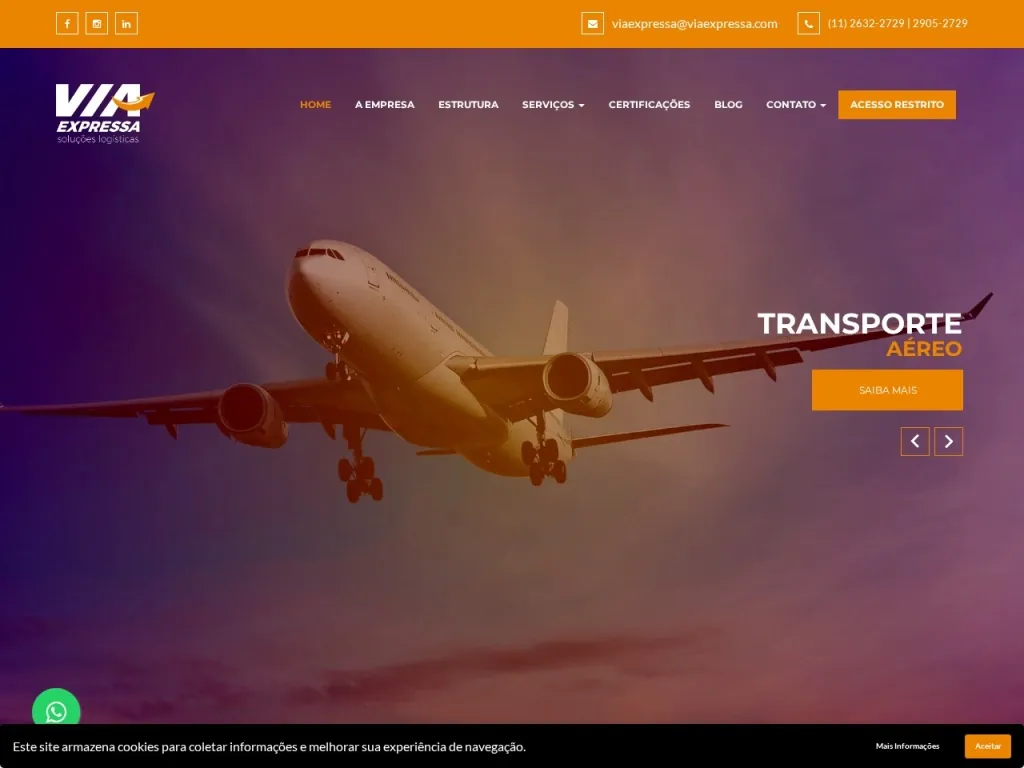 Página inicial do site de Via Expressa Logística e Armazenagem