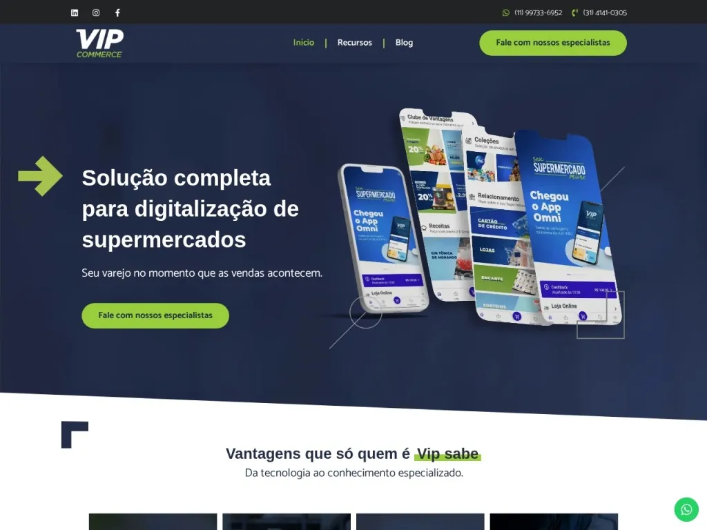 Página inicial do site de VipCommerce
