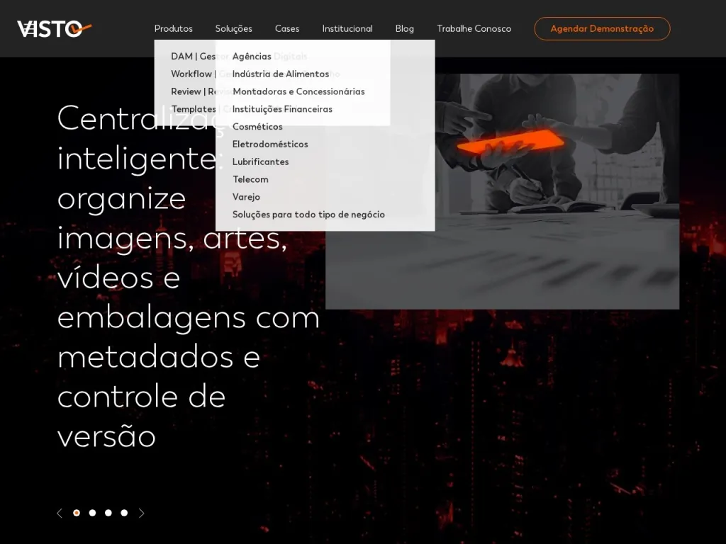 Página inicial do site de Visto Global