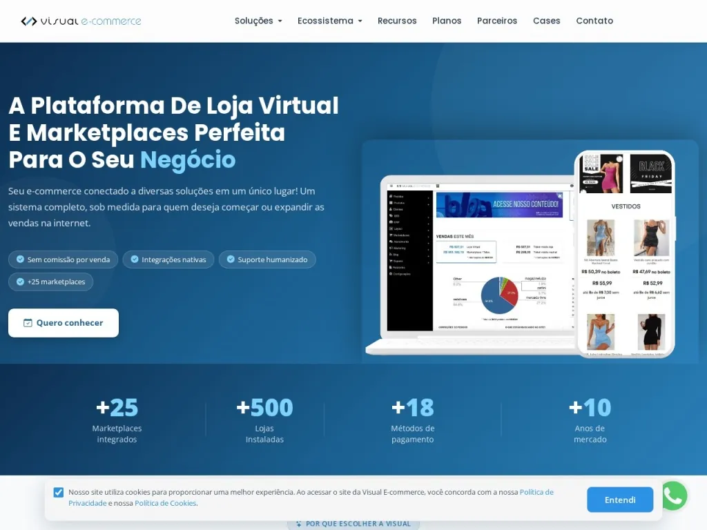 Página inicial do site de Visual E-commerce