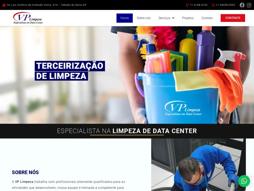 Página inicial do site de VP Limpeza