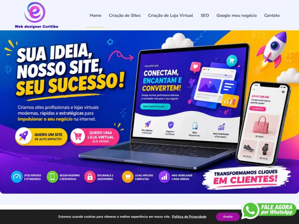 Página inicial do site de Web Designer Curitiba