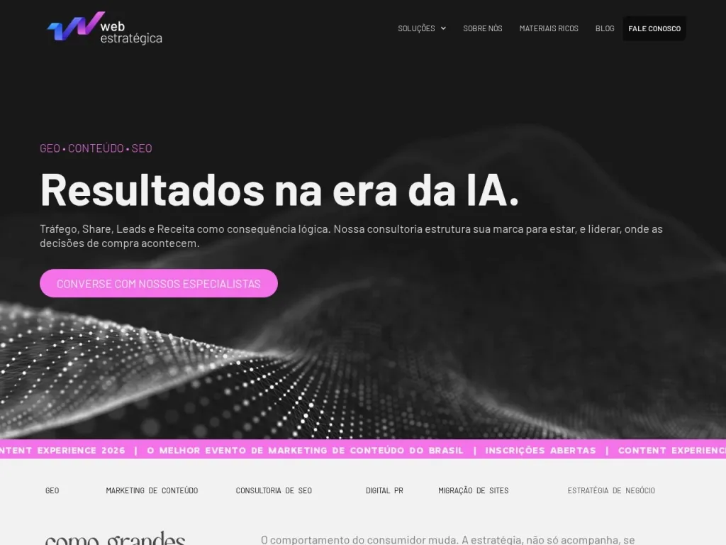 Página inicial do site de Web Estratégica Consultoria