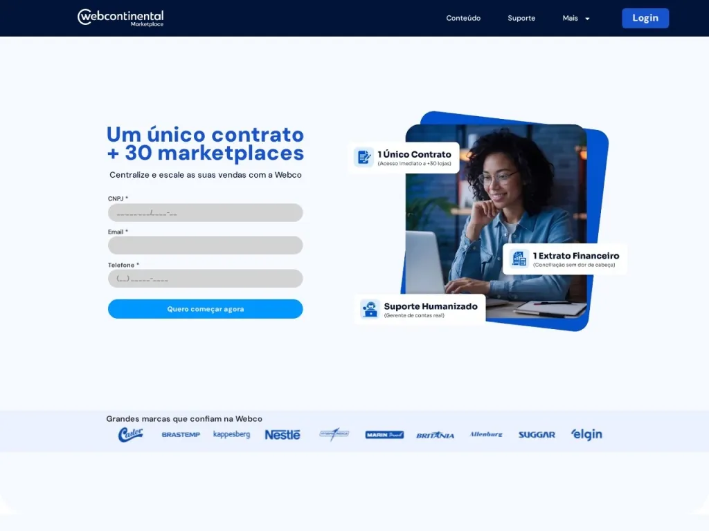 Página inicial do site de WebContinental Marketplace