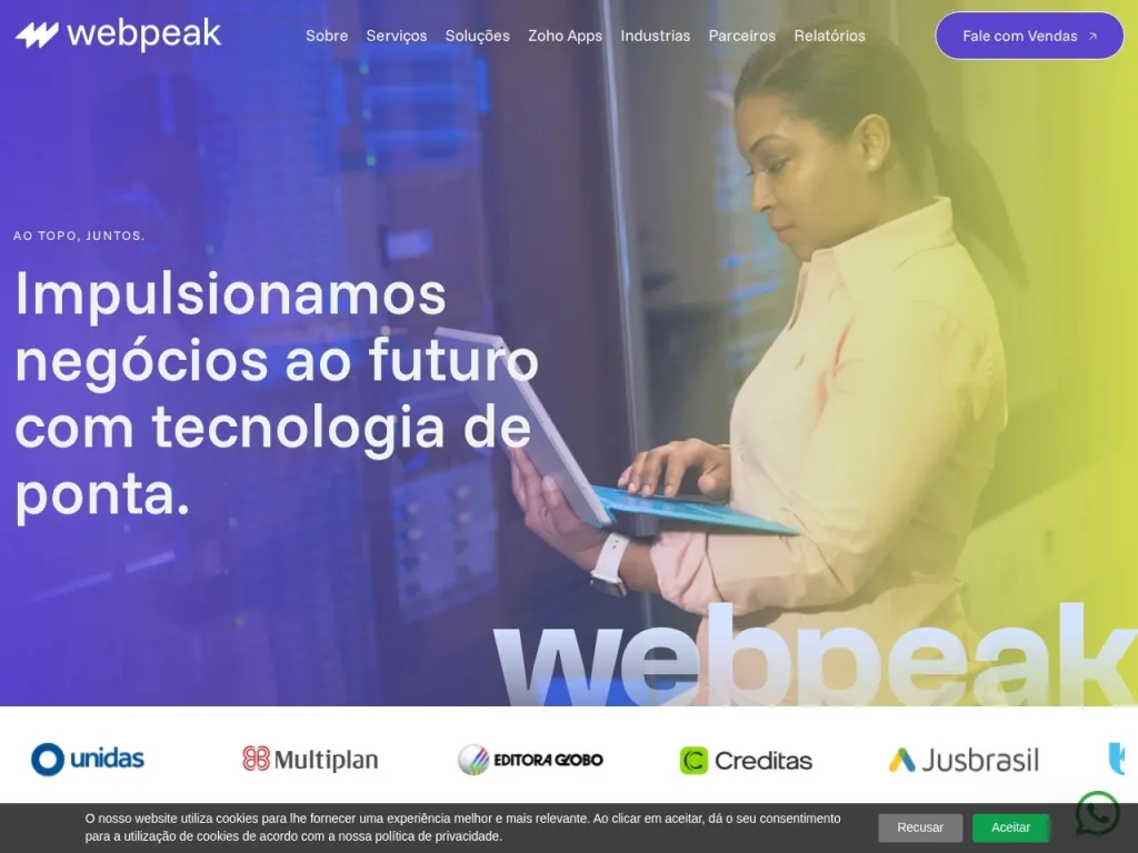 Página inicial do site de WebPeak