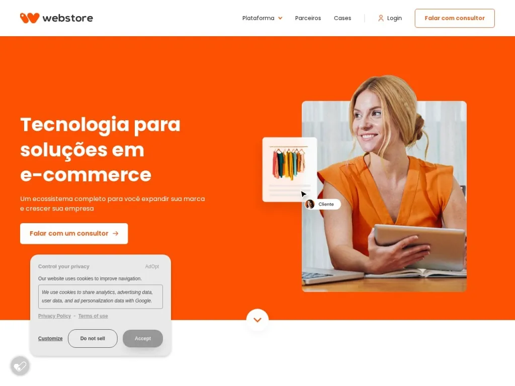 Página inicial do site de Webstore