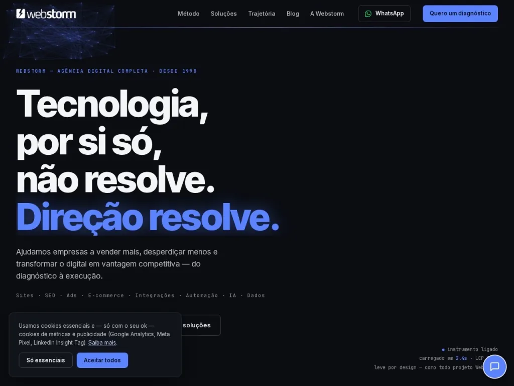 Página inicial do site de WebStorm