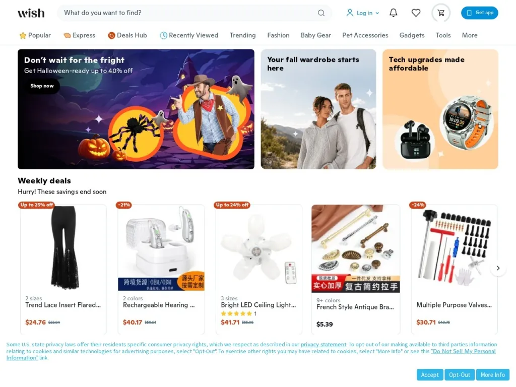 Página inicial do site de WISH