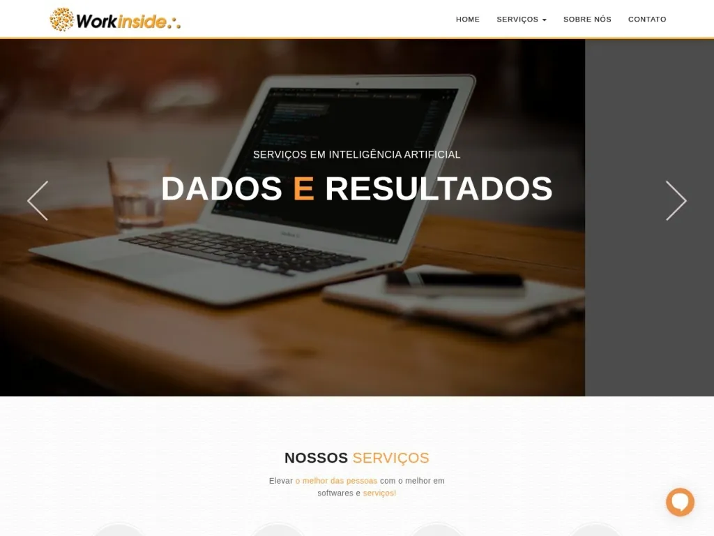 Página inicial do site de Workinside Tecnologia