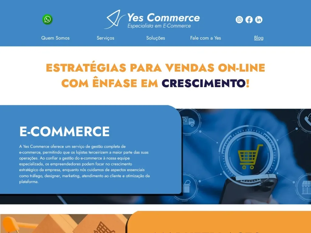 Página inicial do site de Yes Commerce