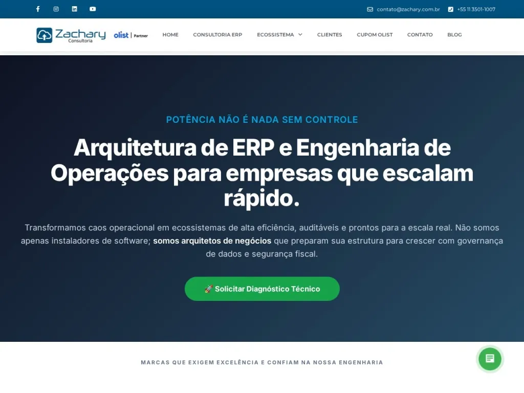 Página inicial do site de Zachary E-commerce