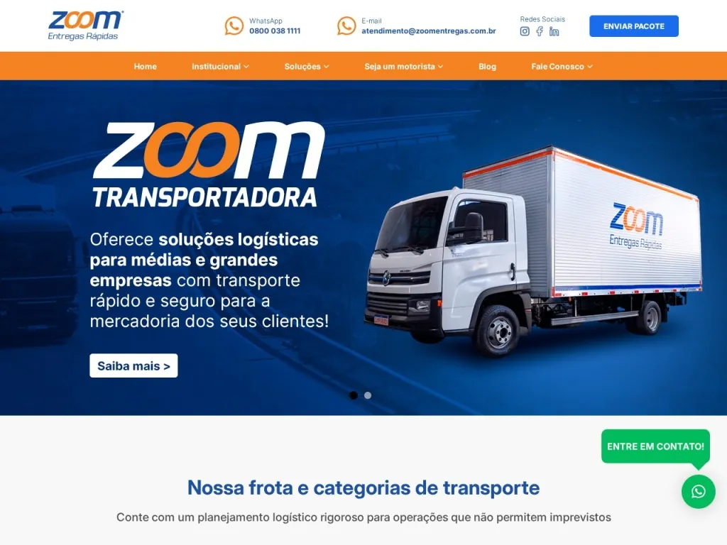 Página inicial do site de Zoom Entregas Rápidas